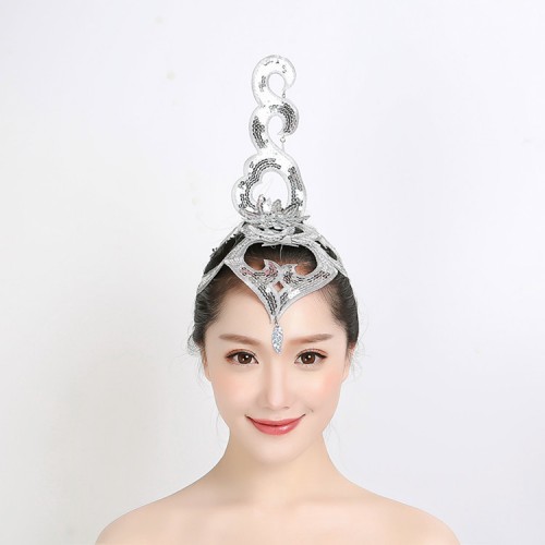 Women's chinese folk dance head piece headdress stage performance modern dance classcial traditional fairy dance hair accessories